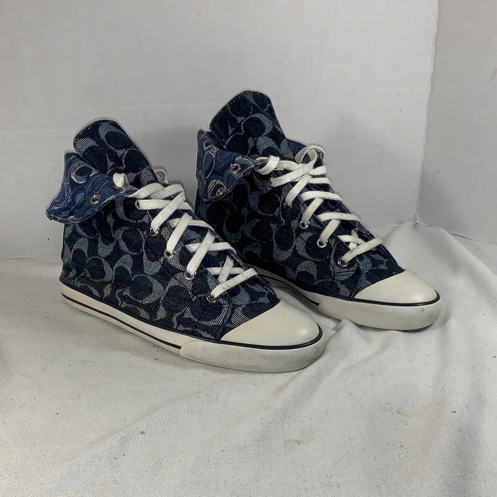 Coach Women’s Bonney Signature Blue Canvas Twill Denim High-Top Sneakers